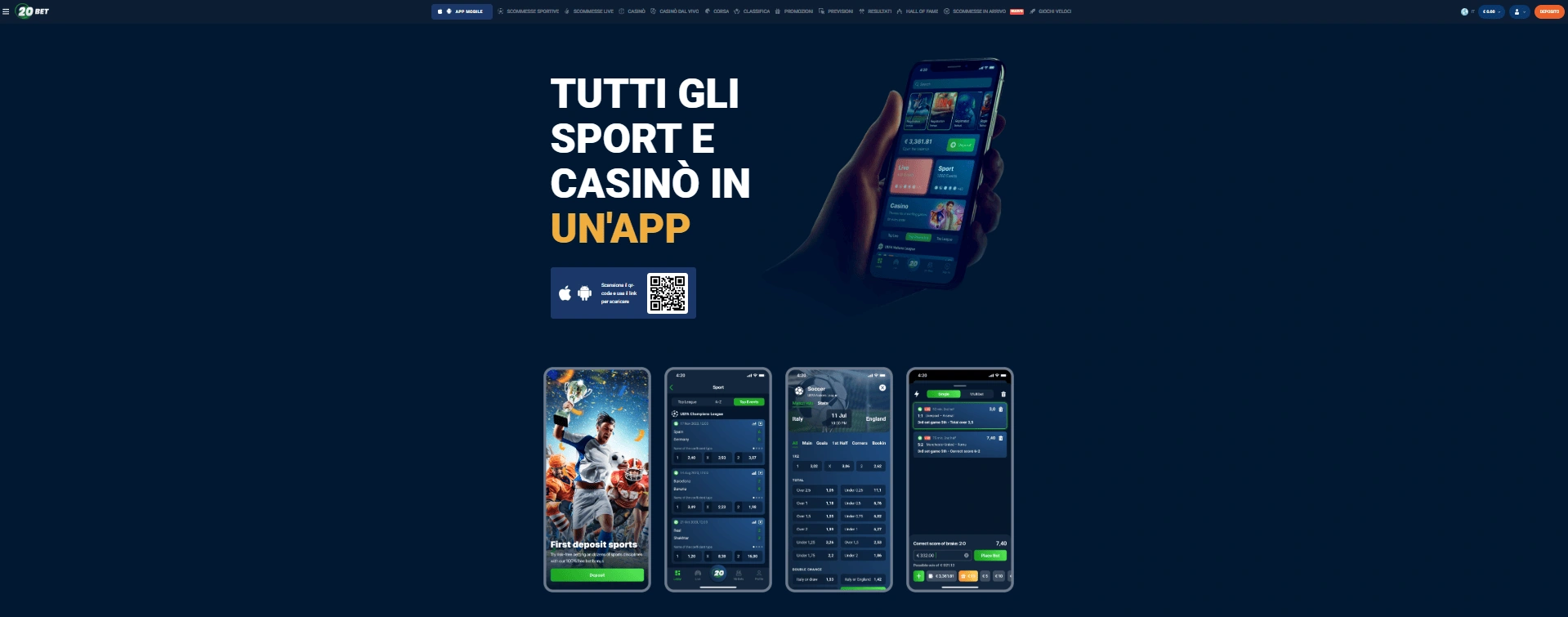 Ottimizzazione per dispositivi mobili di 20bet casino
