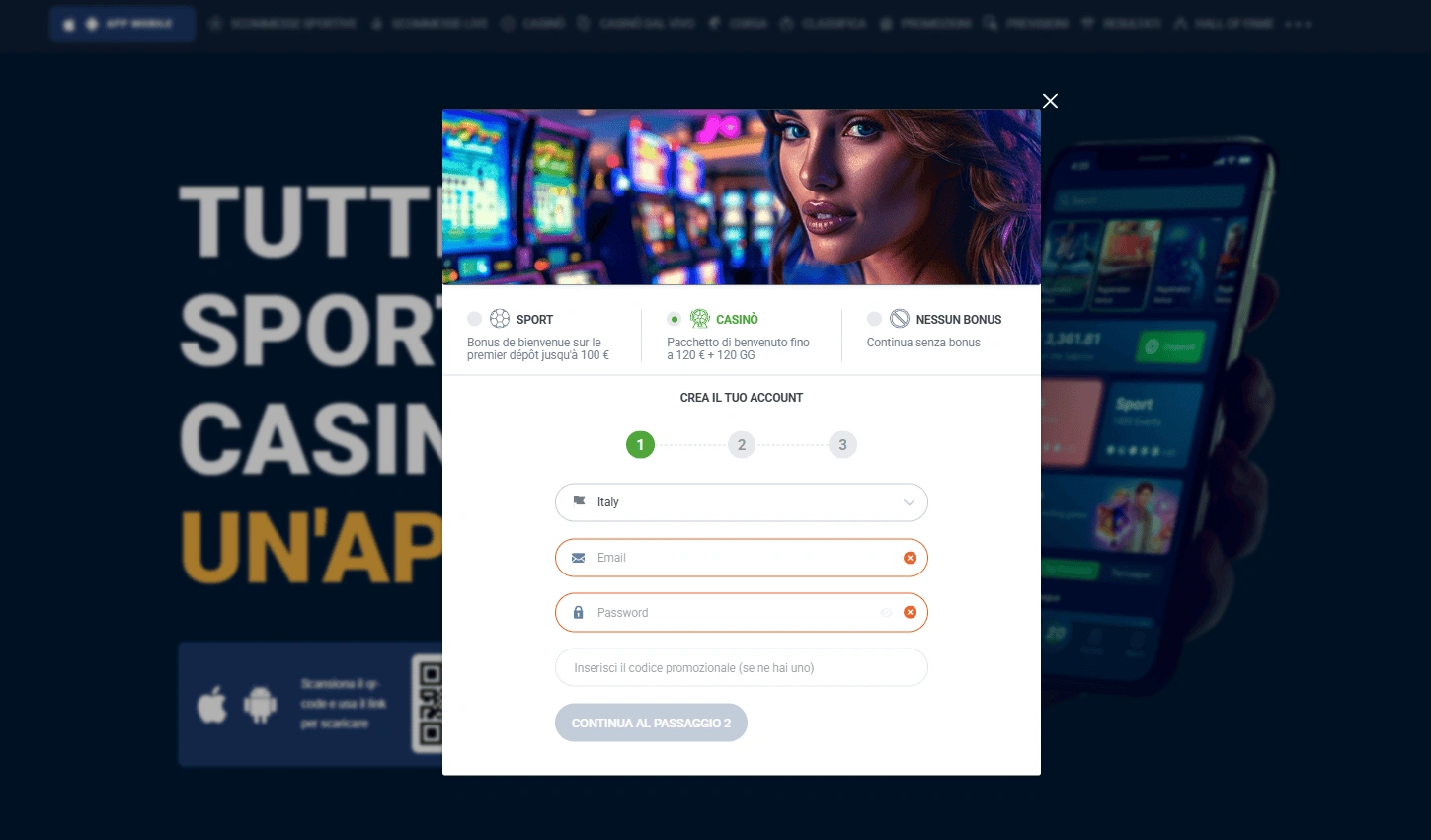 Guida alla registrazione su 20bet casino